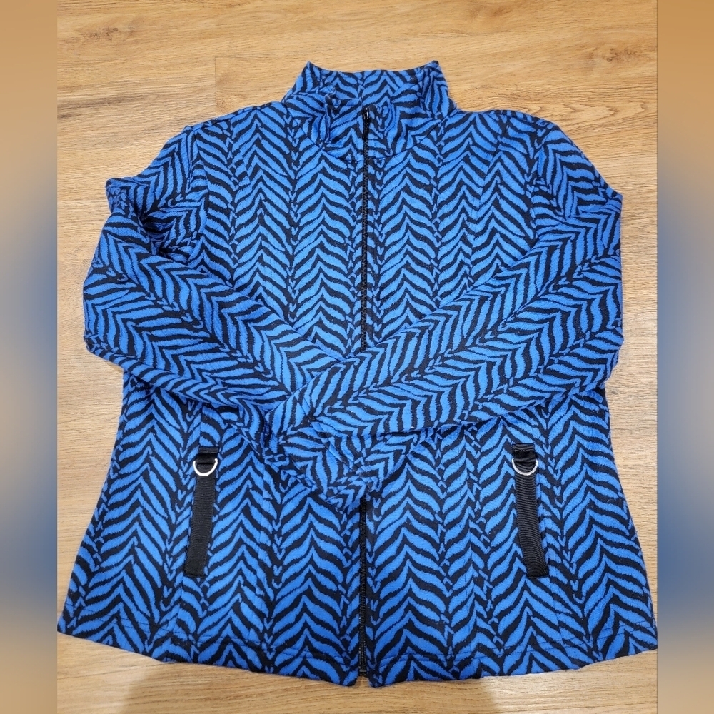 Women's Royal Blue Zebra Print Rafael Sport Full Zip-Up Jacket Sz Large